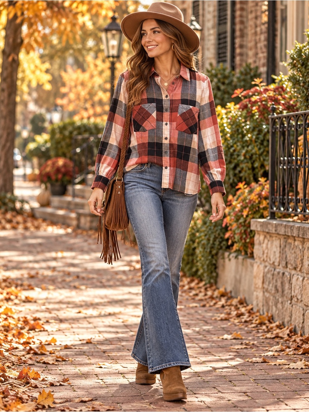 Sanctuary Plaid Button Down Shirt Size M Rust Black Fall Top